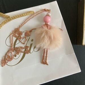 Rose Gold Doll Charm Necklace with Pink Bead and Cream Pom